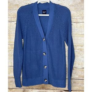 GAP BLUE BUTTON FRONT KNIT LONG SLEEVE CASUAL CLASSIC EVERYDAY CARDIGAN SZ. MED